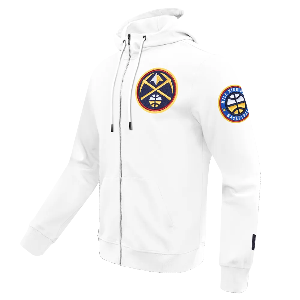 NBA DENVER NUGGETS CLASSIC CHENILLE MEN'S DK FZ PO HOODIE (WHITE)