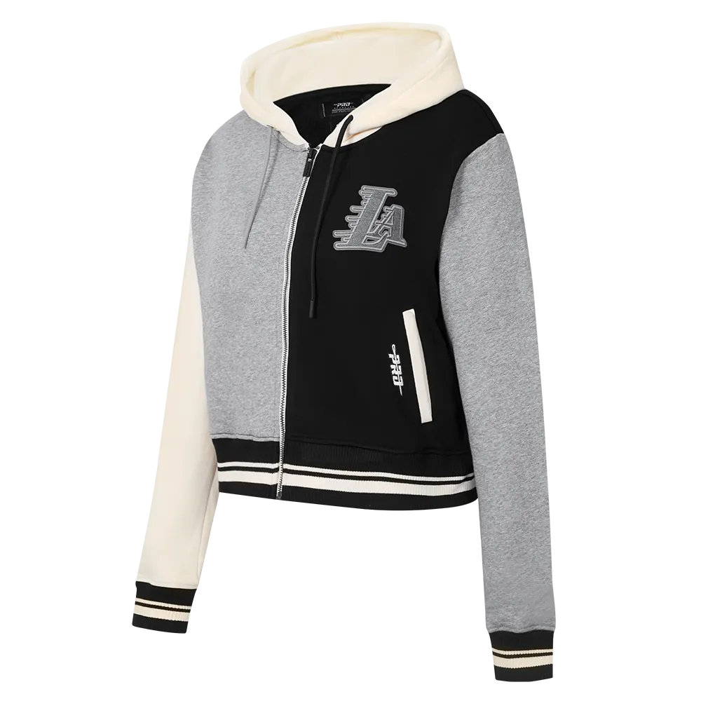 NBA LOS ANGELES LAKERS REVERSE FRENCH TERRY WOMEN'S COLORBLOCK FLC FZ (BLACK/GRAY/EGGSHELL)