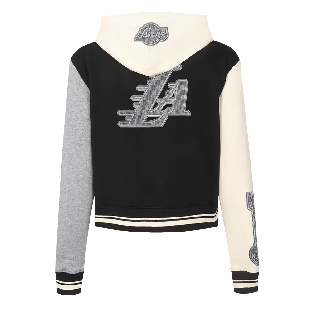 NBA LOS ANGELES LAKERS REVERSE FRENCH TERRY WOMEN'S COLORBLOCK FLC FZ (BLACK/GRAY/EGGSHELL)