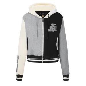 NBA LOS ANGELES LAKERS REVERSE FRENCH TERRY WOMEN'S COLORBLOCK FLC FZ (BLACK/GRAY/EGGSHELL)