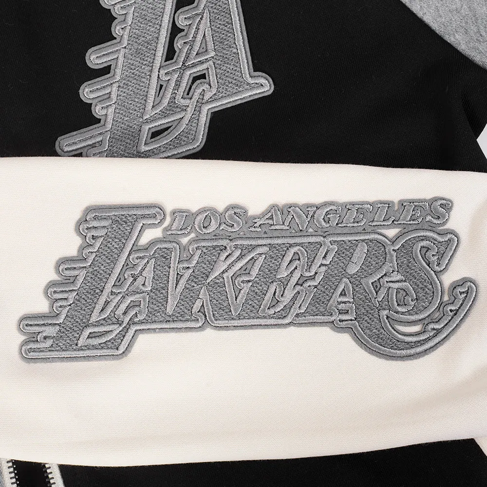 NBA LOS ANGELES LAKERS REVERSE FRENCH TERRY WOMEN'S COLORBLOCK FLC FZ (BLACK/GRAY/EGGSHELL)