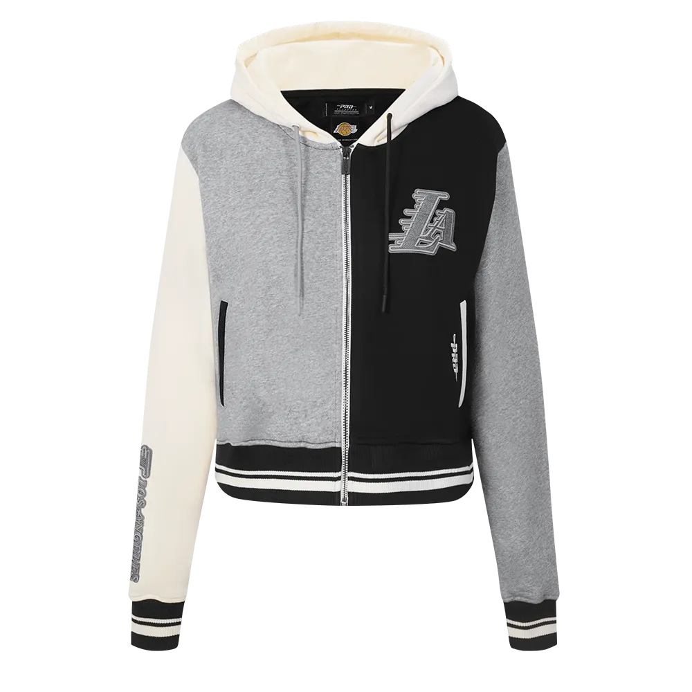 NBA LOS ANGELES LAKERS REVERSE FRENCH TERRY WOMEN'S COLORBLOCK FLC FZ (BLACK/GRAY/EGGSHELL)