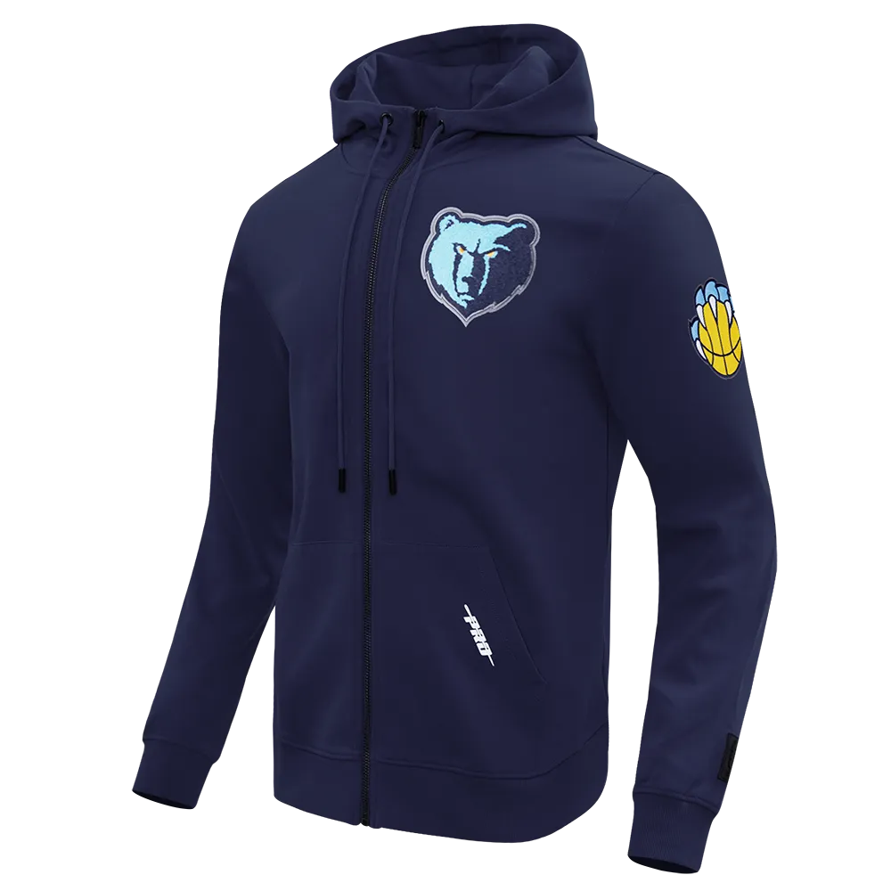 NBA MEMPHIS GRIZZLIES CLASSIC CHENILLE MEN'S FZ DK PO HOODIE (MIDNIGHT NAVY)