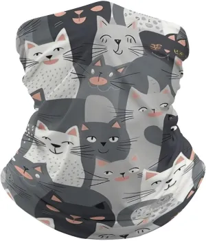 Neck Gaiter for Women Men Cute Funny Grey Cats Pattern Bandana Balaclava Face Mask Elastic Face Scarf Windproof Head Wrap Cooling Breathable Face Cover for Cycling Sports Outdoor