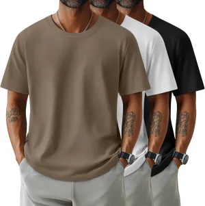 Neer 3 Pack Men's Round Neck T Shirts 95% Cotton M-7xl Big Tall Regular Tees Soft Short Sleeve 2025 Summer Basic Tops