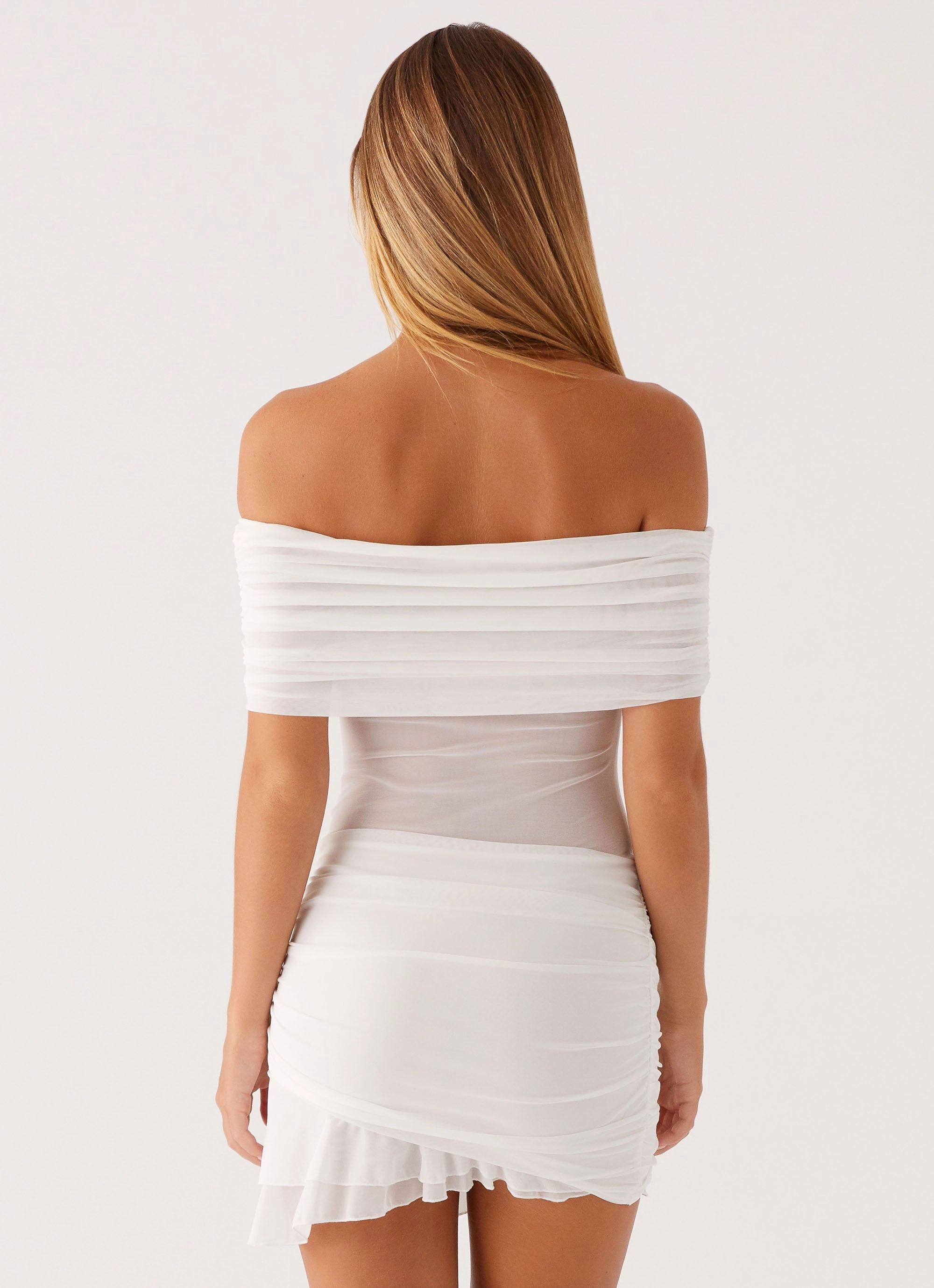 Nelly Off Shoulder Mini Dress - White Grace Color