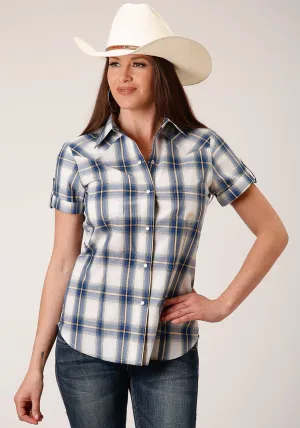 Neutral Tones Roper Womens Blue 100% Cotton Denim Ombre S/S Shirt Roper Womens Blue 100% Cotton Denim Ombre S/S Shirt Pocket Detailing