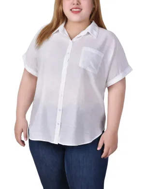New Arrival Plus Size Short Sleeve Woven Front/Jersey Back Top Plus Size Short Sleeve Woven Front/Jersey Back Top Korean Mood