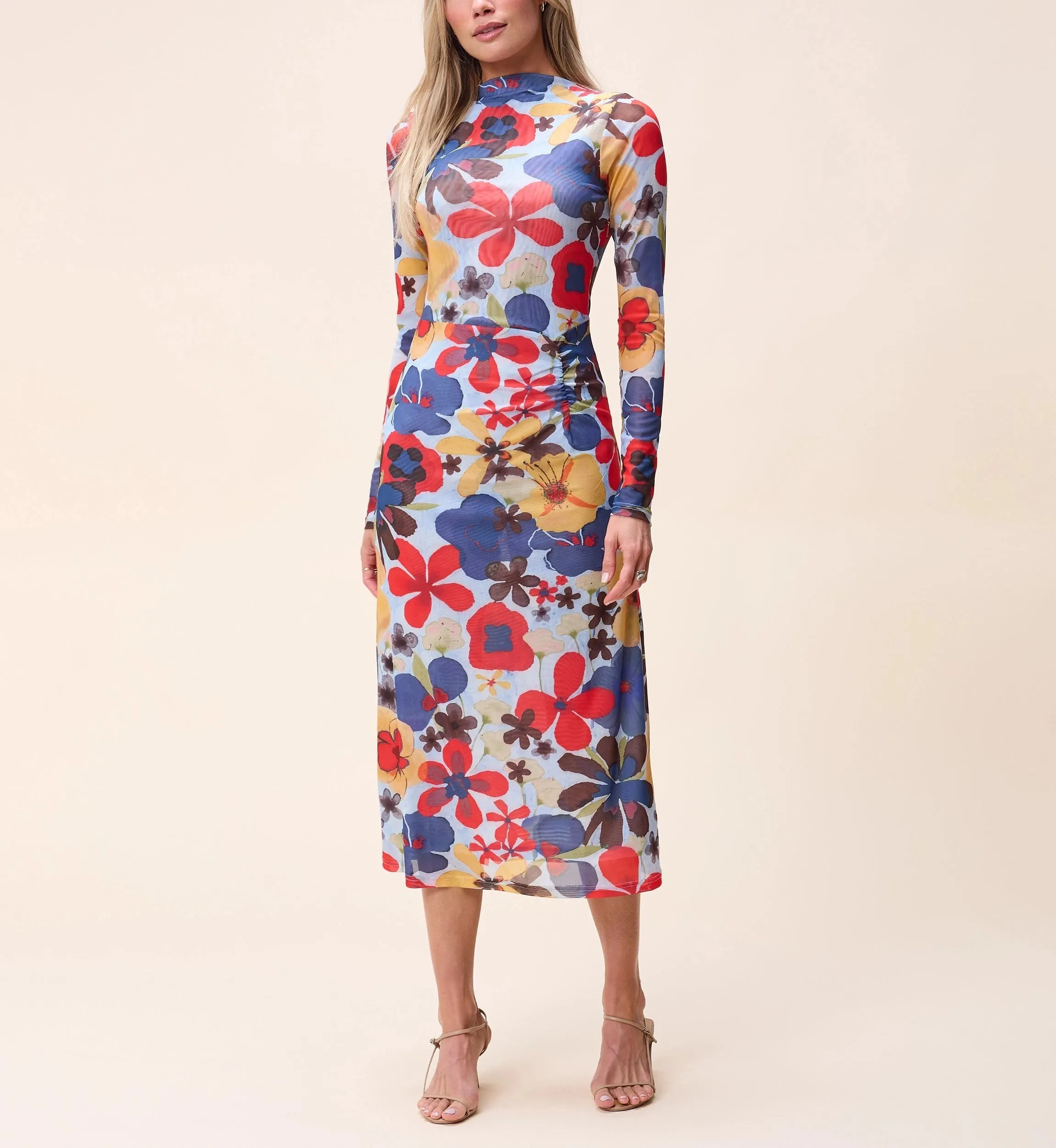 Katya Midi Dress |  Foraged Violets Heather Puff-Sleeve