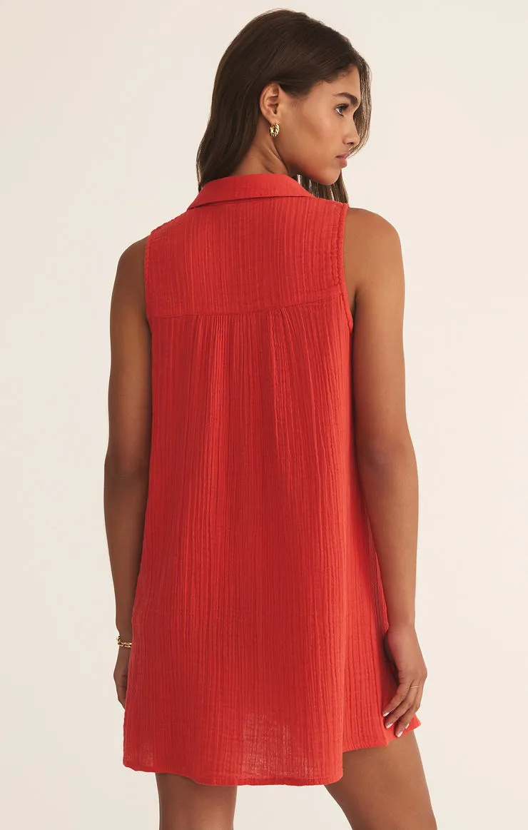 New Light Gauze Mini Dress in Cabana Red Timeless Wearable