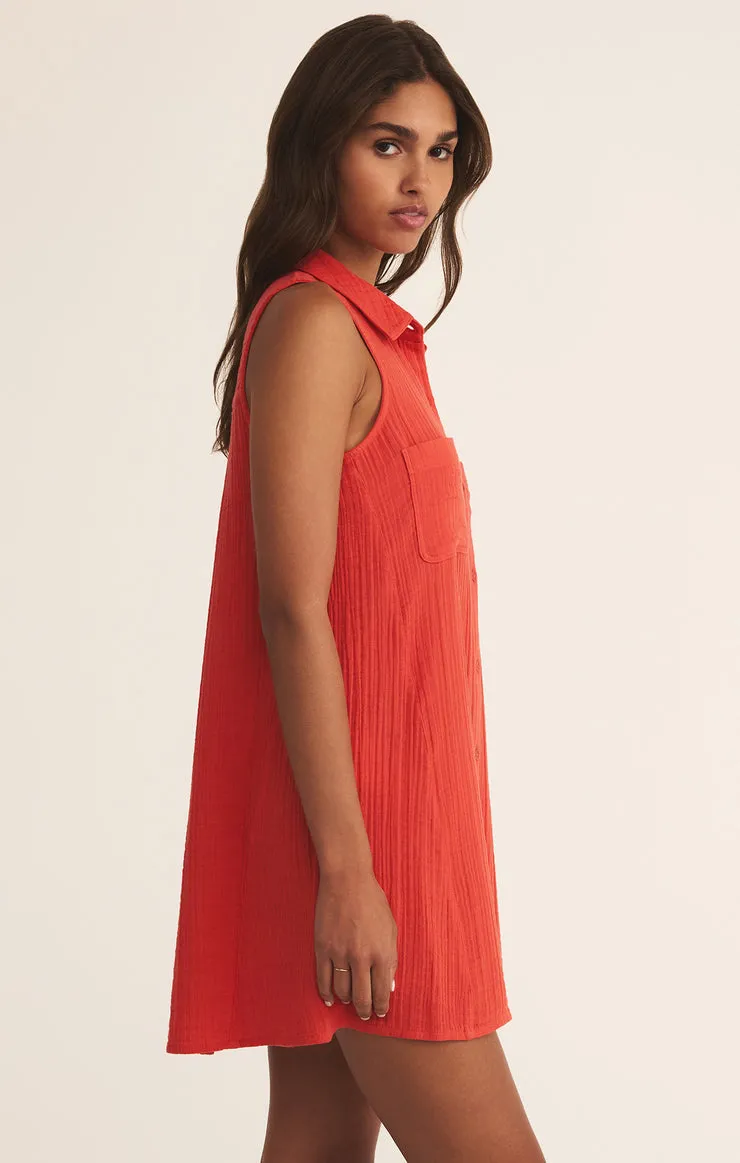 New Light Gauze Mini Dress in Cabana Red Cozy Flex
