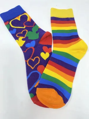 New RAINBOW & HEARTS VALENTINES Socks Novelty Women's Men's Funky Gifts Adult