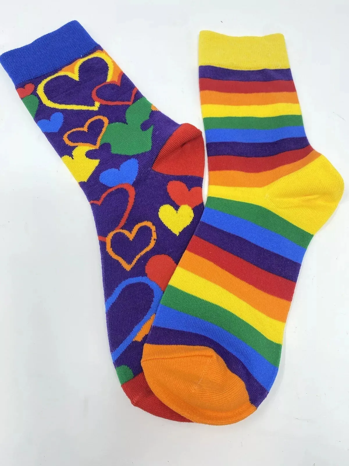 New RAINBOW & HEARTS VALENTINES Socks Novelty Women's Men's Funky Gifts Adult