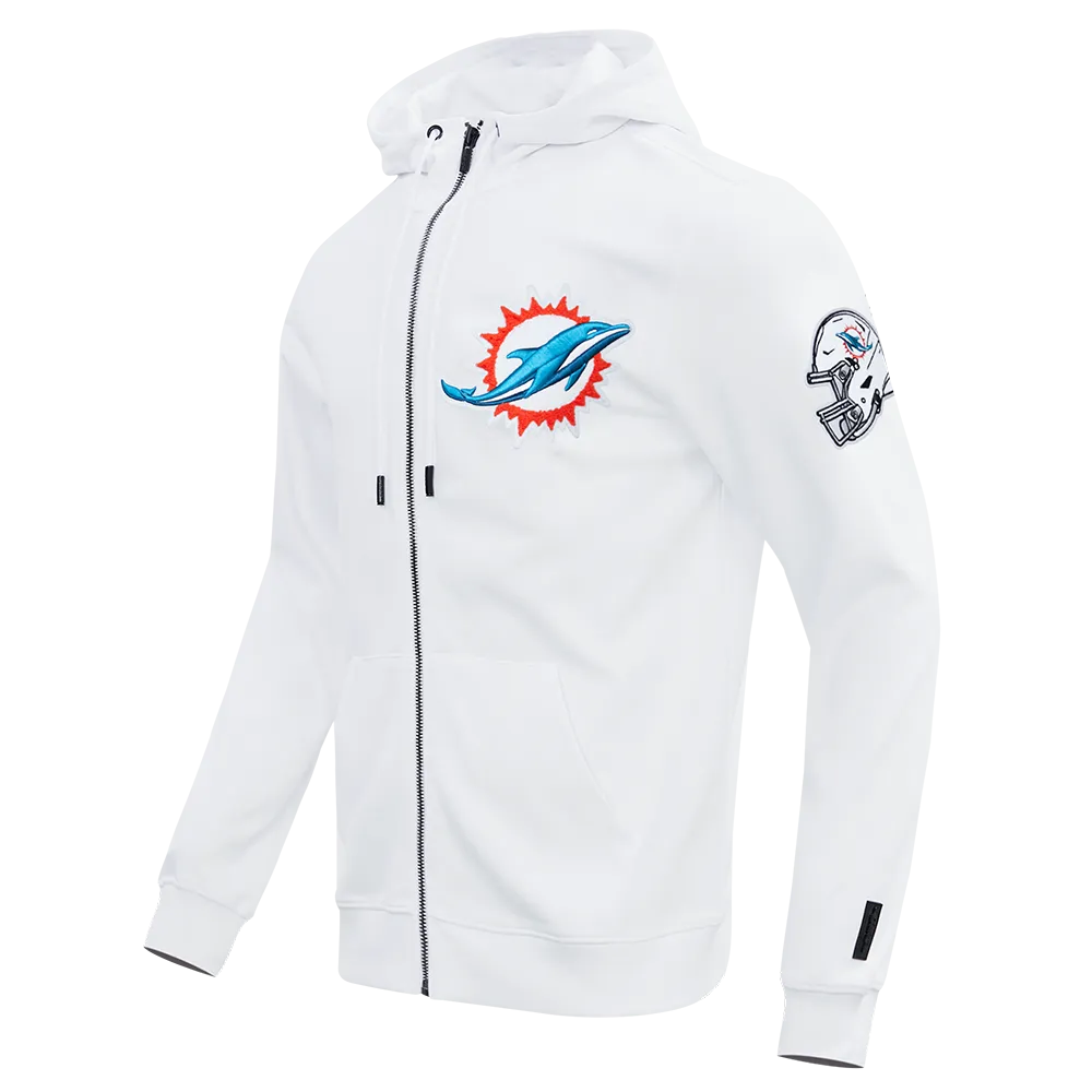 NFL MIAMI DOLPHINS CLASSIC CHENILLE MEN'S DK FZ PO HOODIE (WHITE)