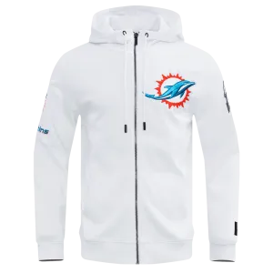 NFL MIAMI DOLPHINS CLASSIC CHENILLE MEN'S DK FZ PO HOODIE (WHITE)