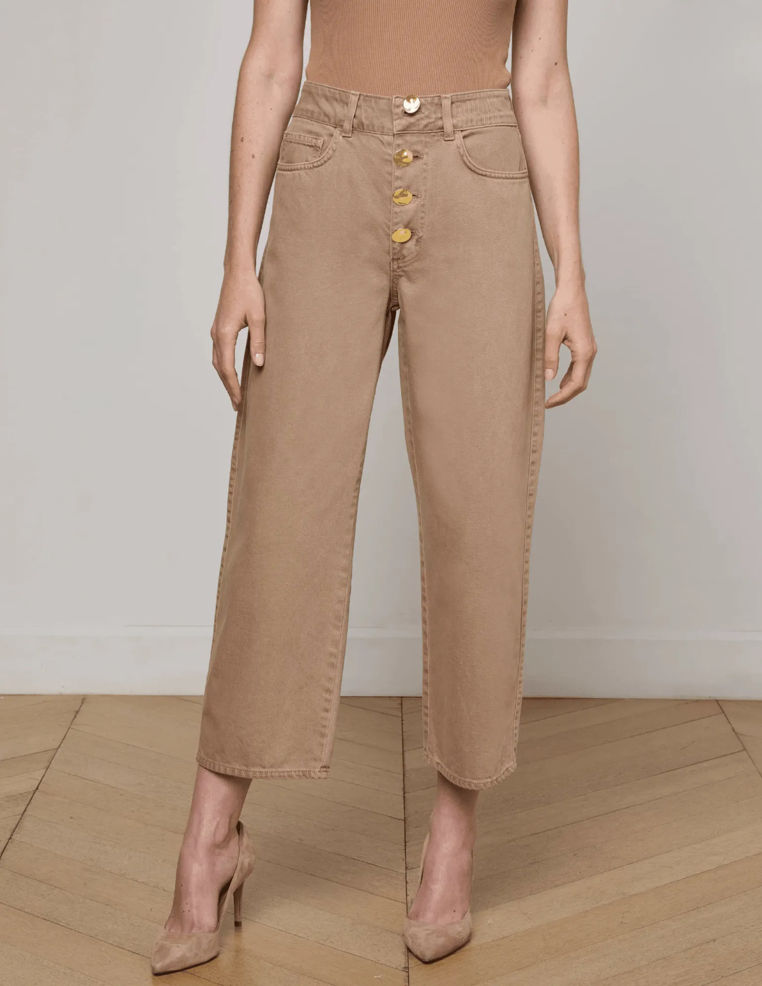 Modern Youth Style Party Look Cool Classic L??AGENCE Liora High Rise Cropped Jeans in Dark Cappuccino