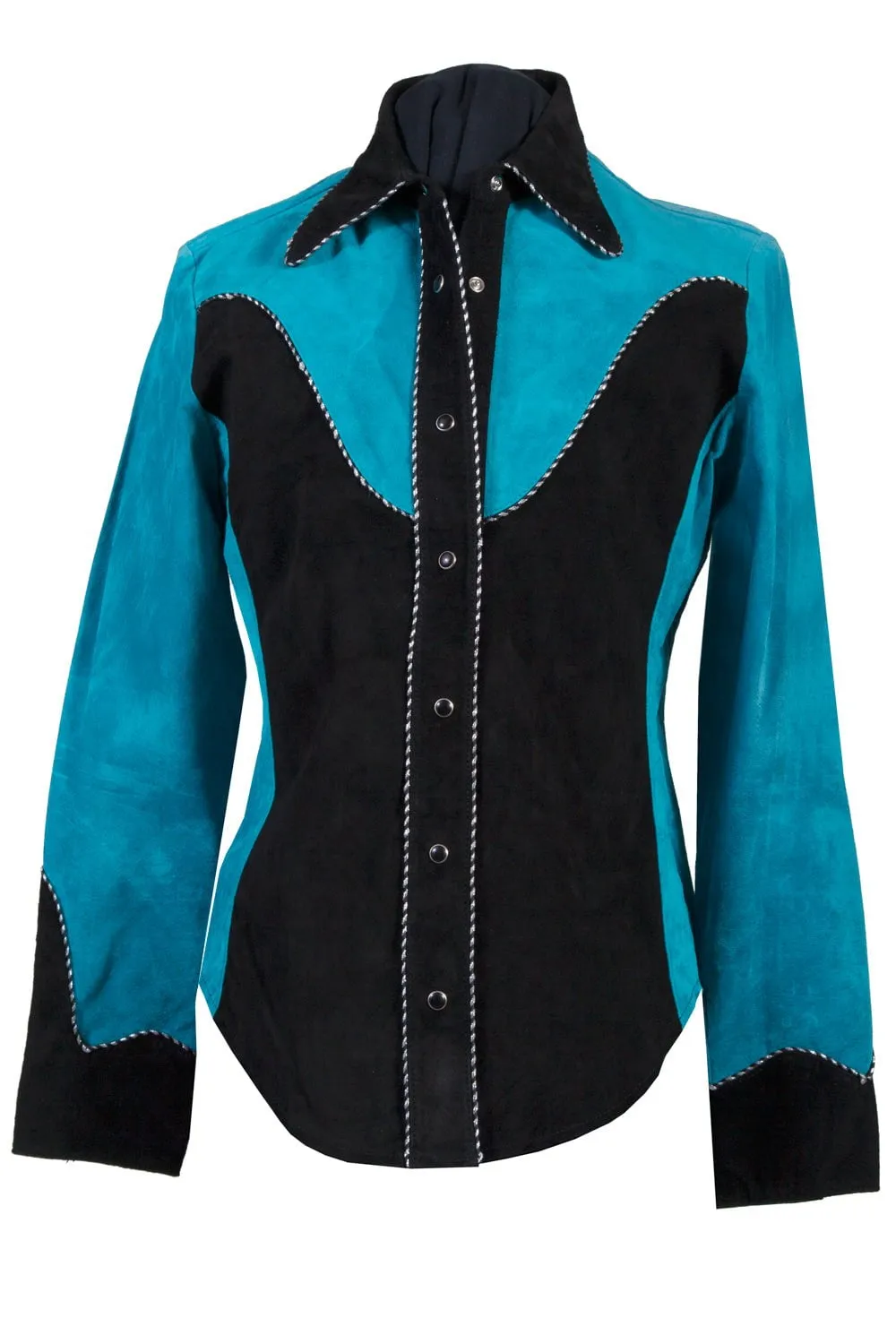 Scully Womens Two Tone Western Black/Blue Leather Leather Jacket Modern Shopping Day tailored look