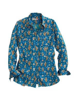 No Gap Waist Tin Haul Womens Blue 100% Cotton Cacti Print L/S Shirt Fashion friendly Comfy Silhouette Tin Haul Womens Blue 100% Cotton Cacti Print L/S Shirt