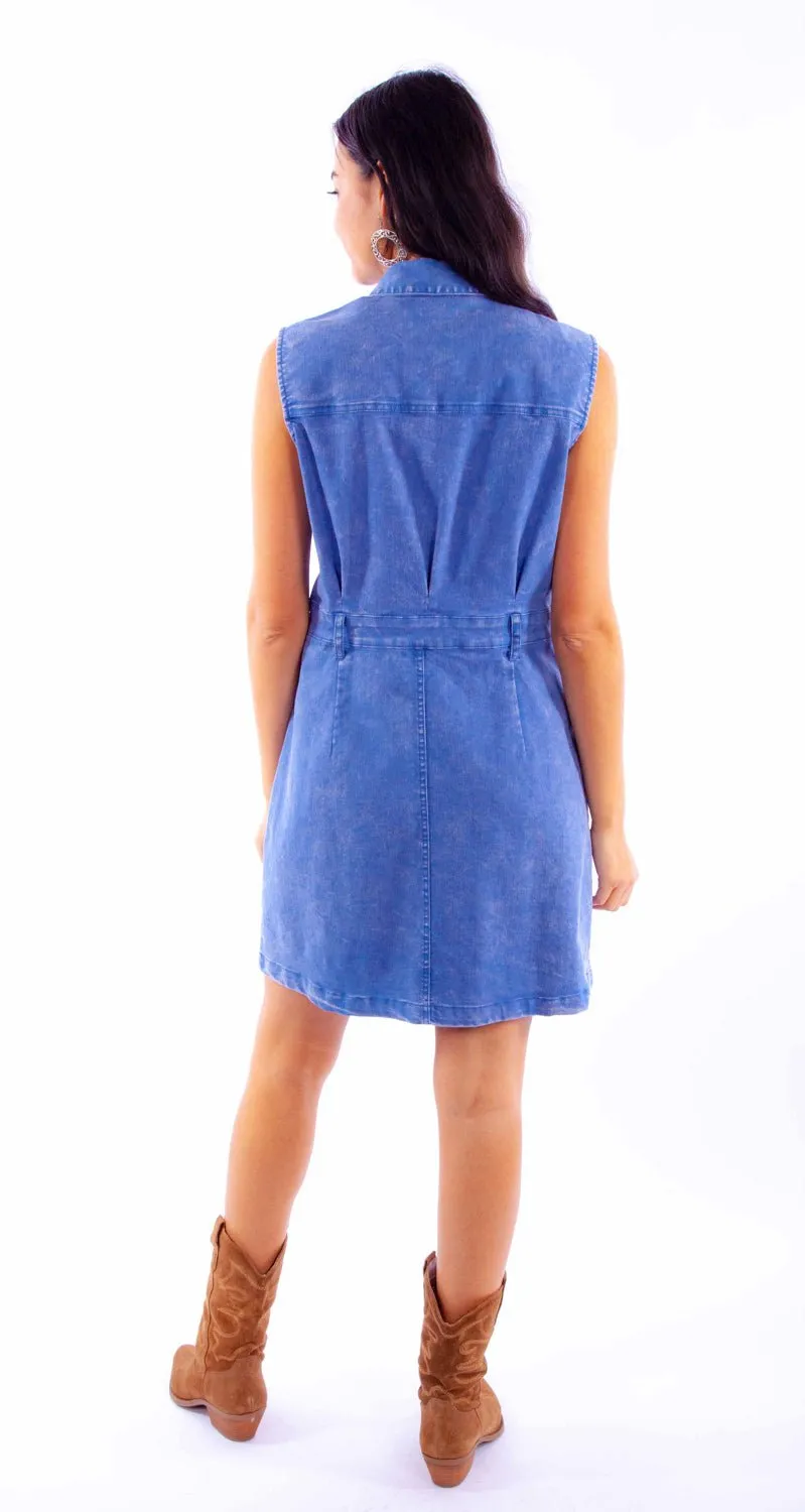 Sleek Waist Design Scully Womens Collared Snap Blue Cotton Blend S/L Dress