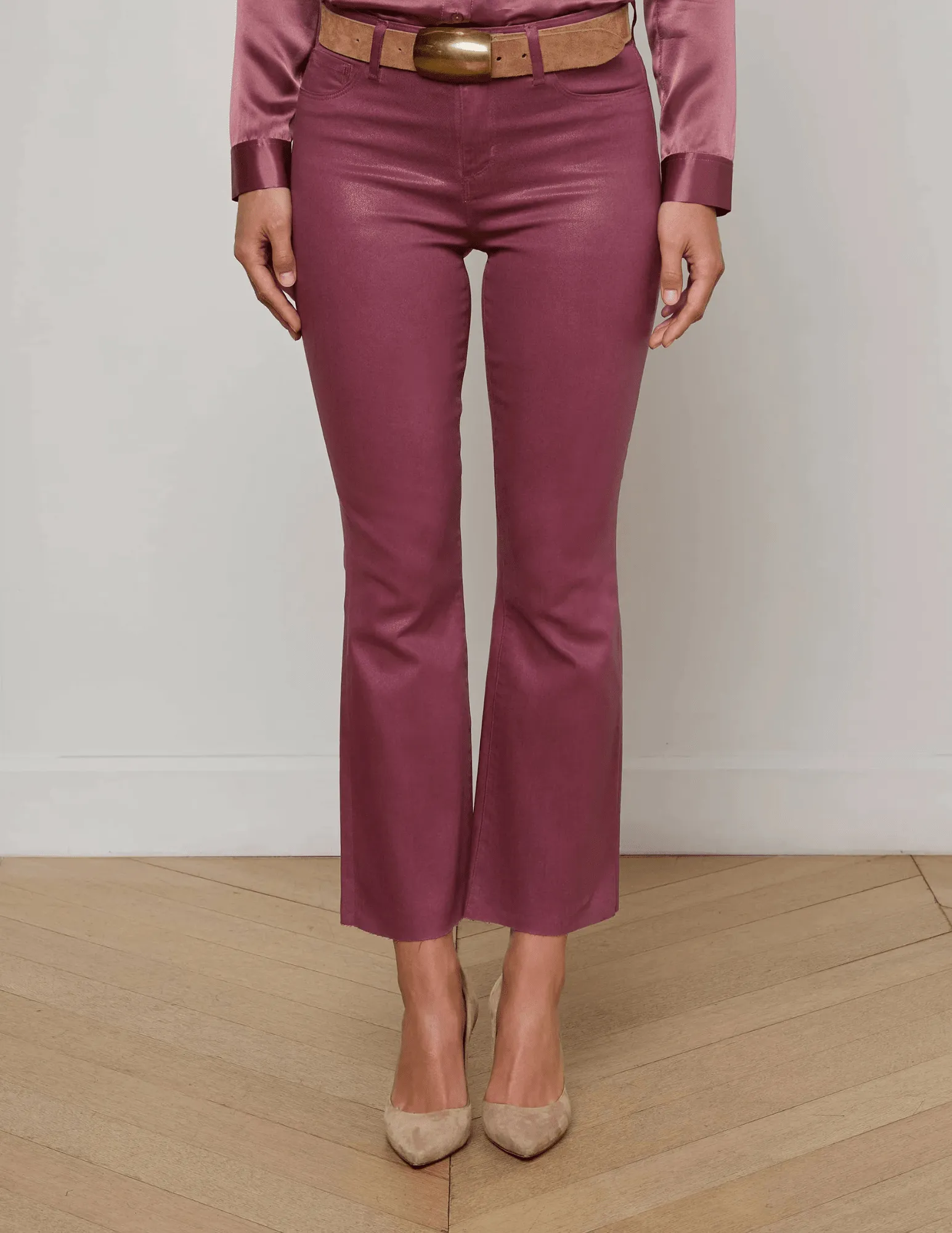 L'AGENCE Kendra High Rise Cropped Coated Jeans in Deep Mauve Sporty Look Active Fit