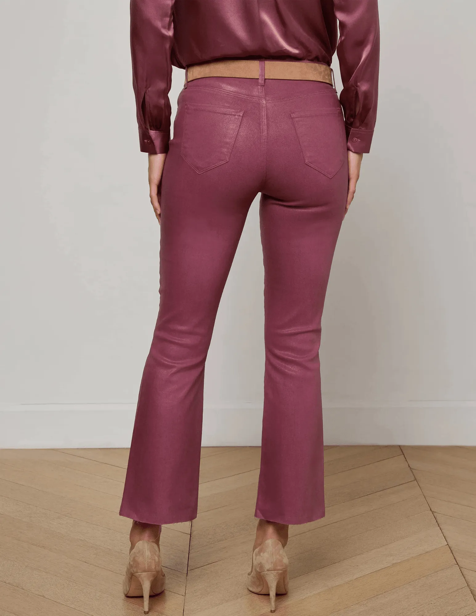 L'AGENCE Kendra High Rise Cropped Coated Jeans in Deep Mauve Relaxed Basics Spring Mood Smooth Work Meeting