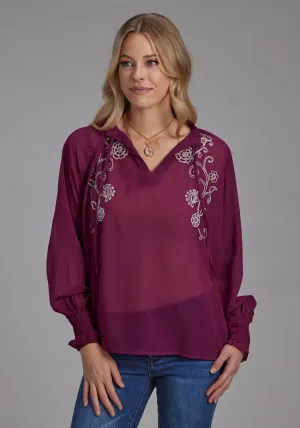 No Slip Collar Roper Womens Split Front Keyhole Wine 100% Polyester L/S Blouse Roper Womens Split Front Keyhole Wine 100% Polyester L/S Blouse Smooth Cotton Blend