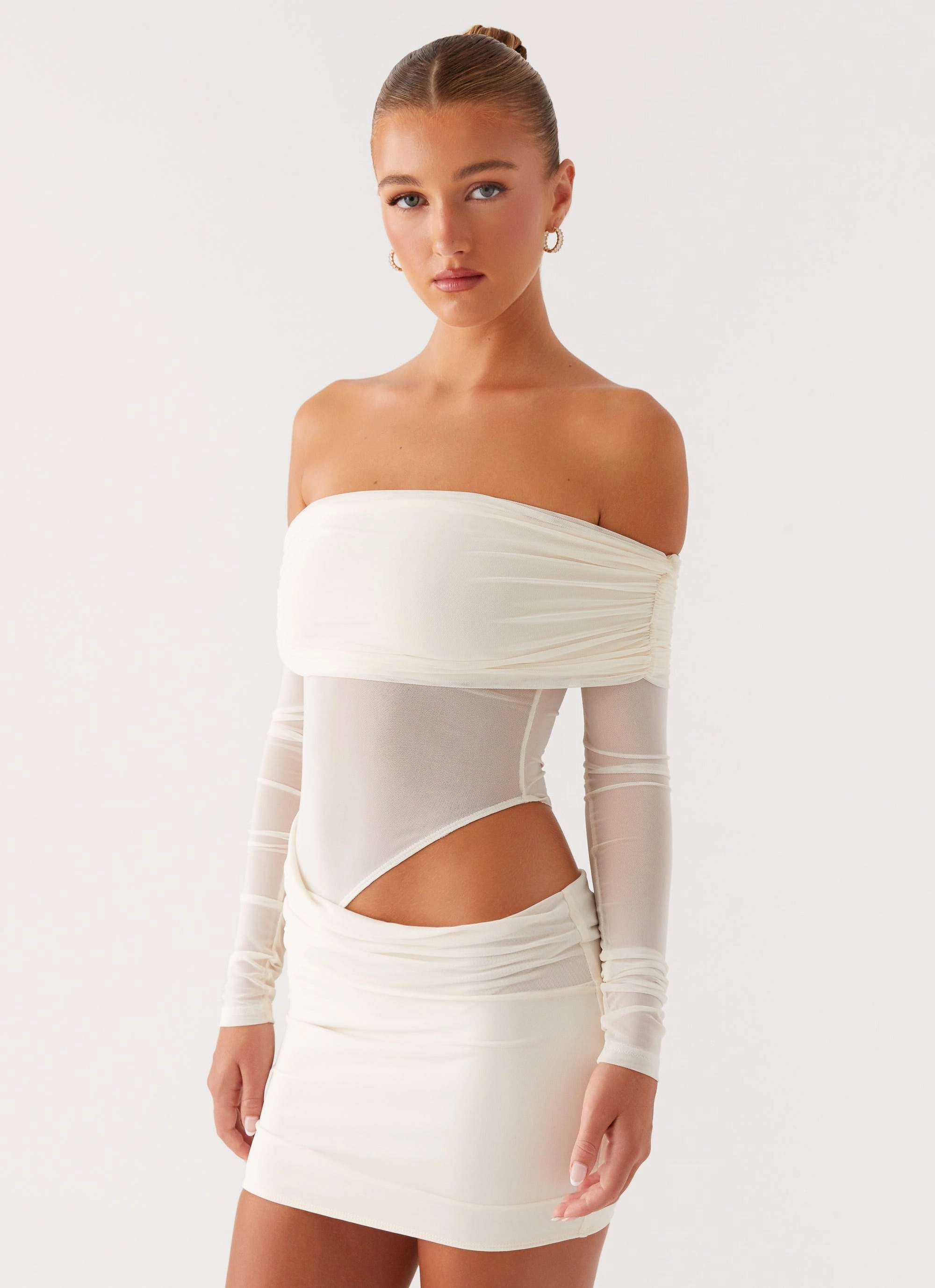 No Doubt Mini Dress - Ivory Soft Detail Polite Tone