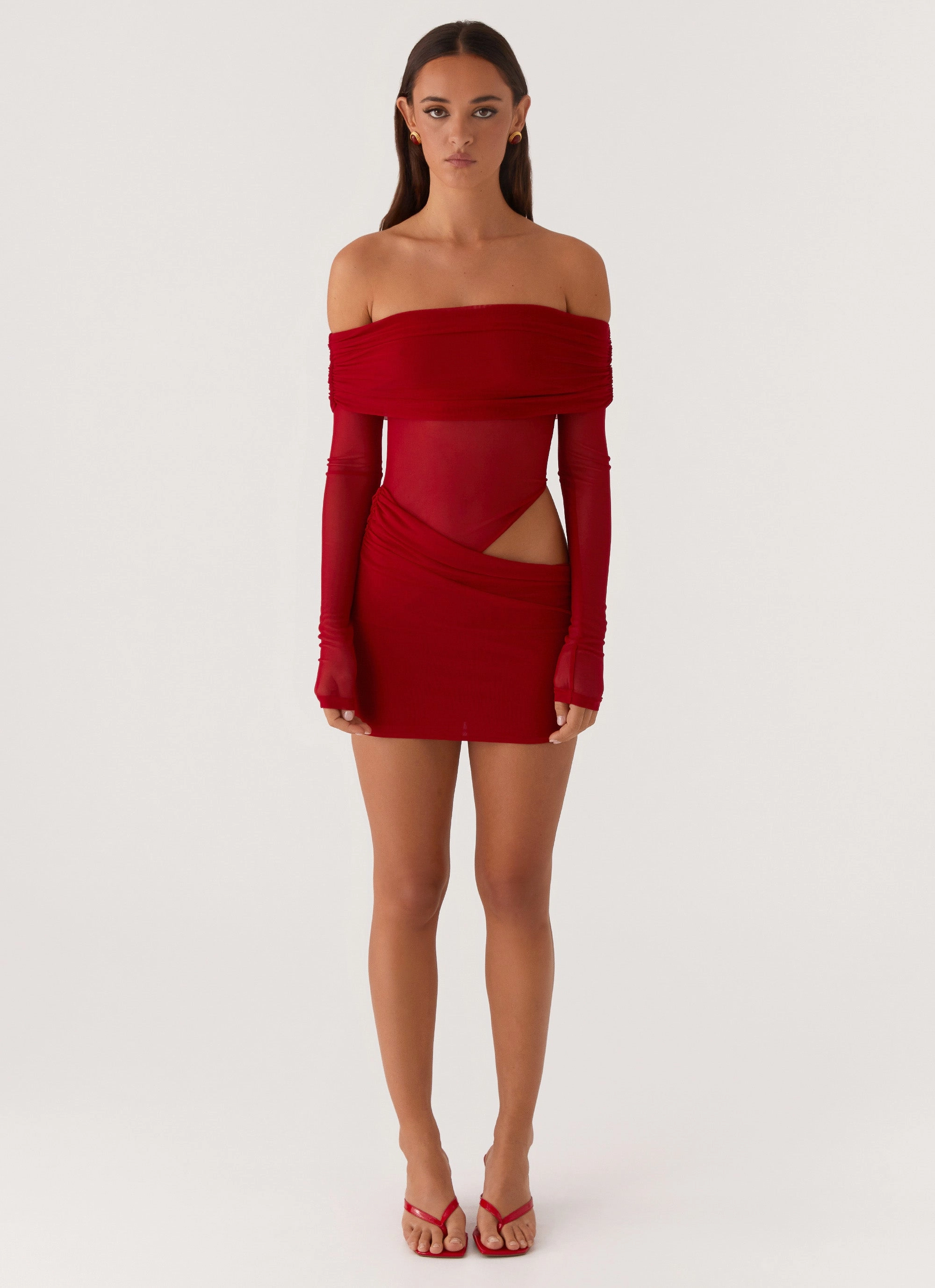 No Doubt Mini Dress - Red Soft Drape Chic casual