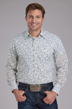 No Fade Print Roper Mens 2428 Paisley Black/White Cotton Blend L/S Shirt Fashionable Look Roper Mens 2428 Paisley Black/White Cotton Blend L/S Shirt