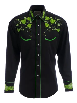 Noise Free Fabric Texture Rockmount Mens Black 100% Cotton L/S Western Shirt Vintage Hops Embroidered Seasonal Trend Rockmount Mens Black 100% Cotton L/S Western Shirt Vintage Hops Embroidered