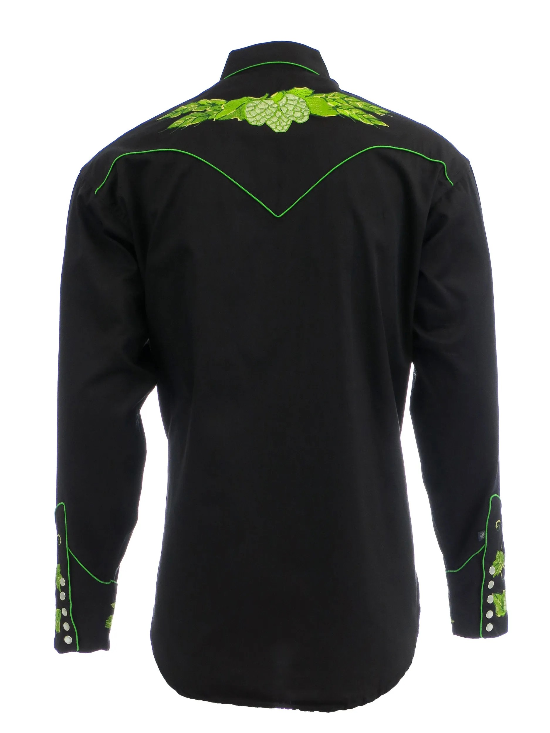 Rockmount Mens Black 100% Cotton L/S Western Shirt Vintage Hops Embroidered Fashionable Look