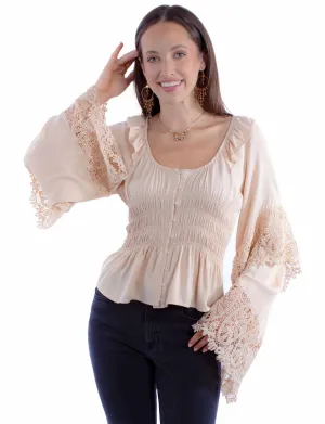 Noise Free Fabric Texture Scully Womens Ruffle Crochet Champagne 100% Rayon L/S Blouse Hiking Gear Scully Womens Ruffle Crochet Champagne 100% Rayon L/S Blouse