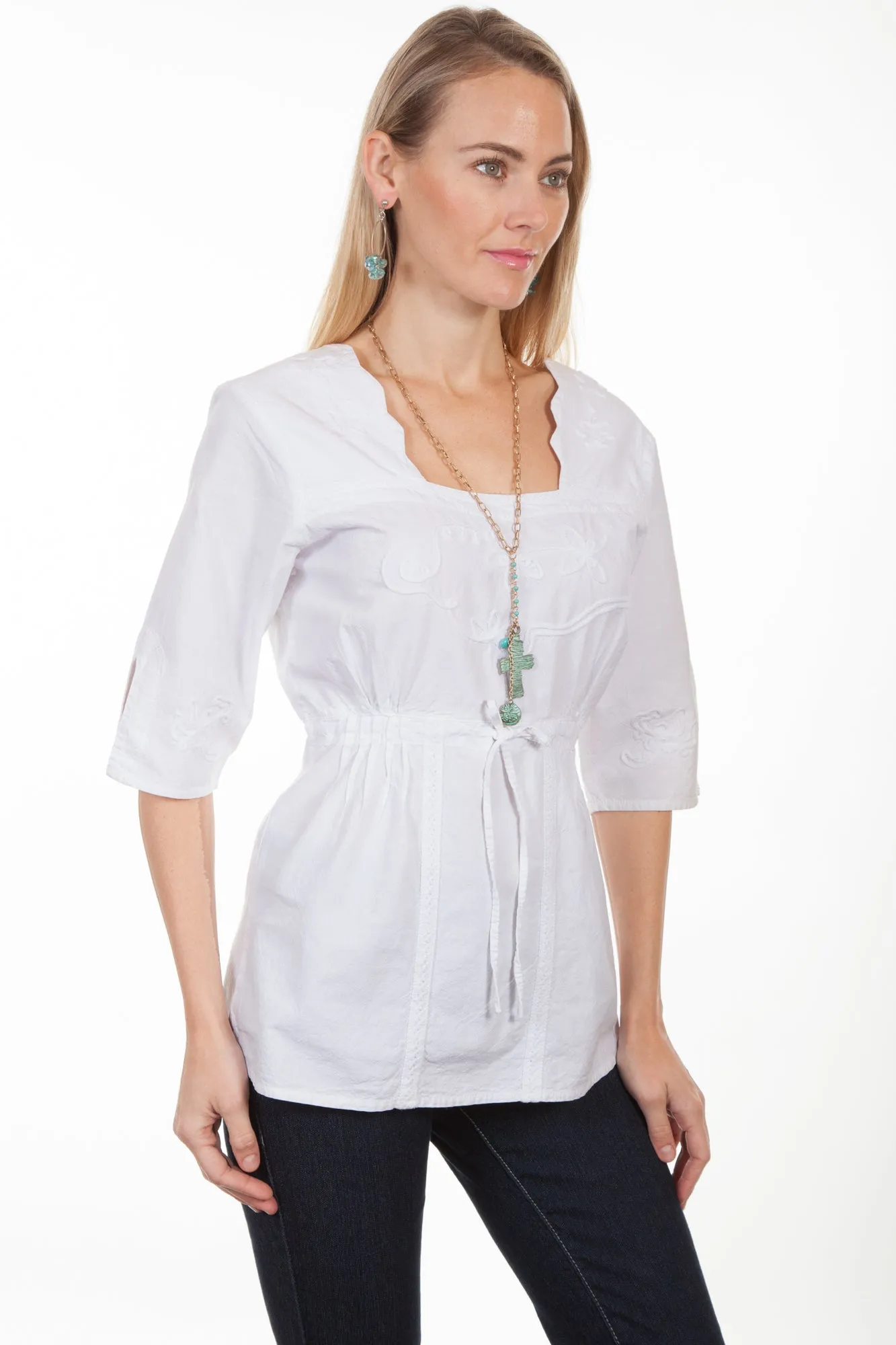 Scully Womens White Silk Blend Lace S/S Blouse networking event Eco Friendly Material