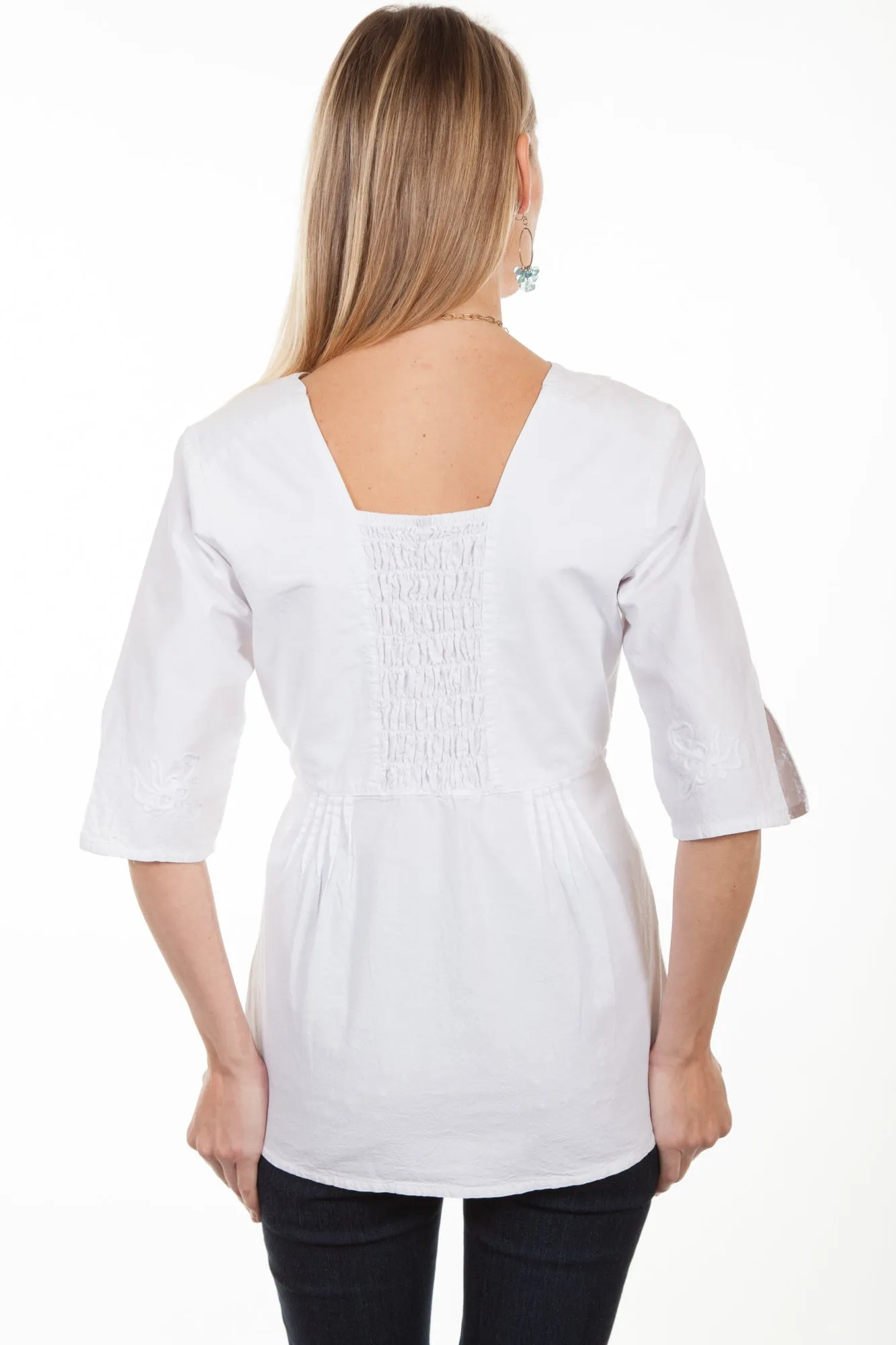 Workwear Style Scully Womens White Silk Blend Lace S/S Blouse