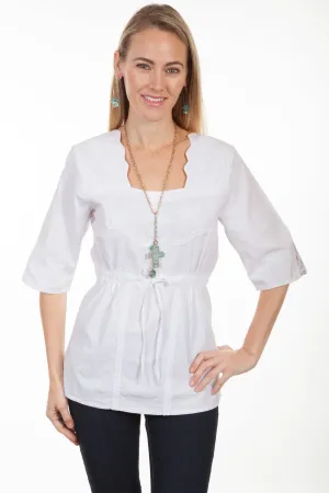 Noise Free Fabric Texture Scully Womens White Silk Blend Lace S/S Blouse Regular Fit Sporty Appeal Scully Womens White Silk Blend Lace S/S Blouse