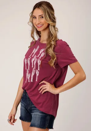 Non Iron Roper Womens Multiple Cactus Wine Poly/Rayon S/S T-Shirt Roper Womens Multiple Cactus Wine Poly/Rayon S/S T-Shirt Streetwear Versatile Styling
