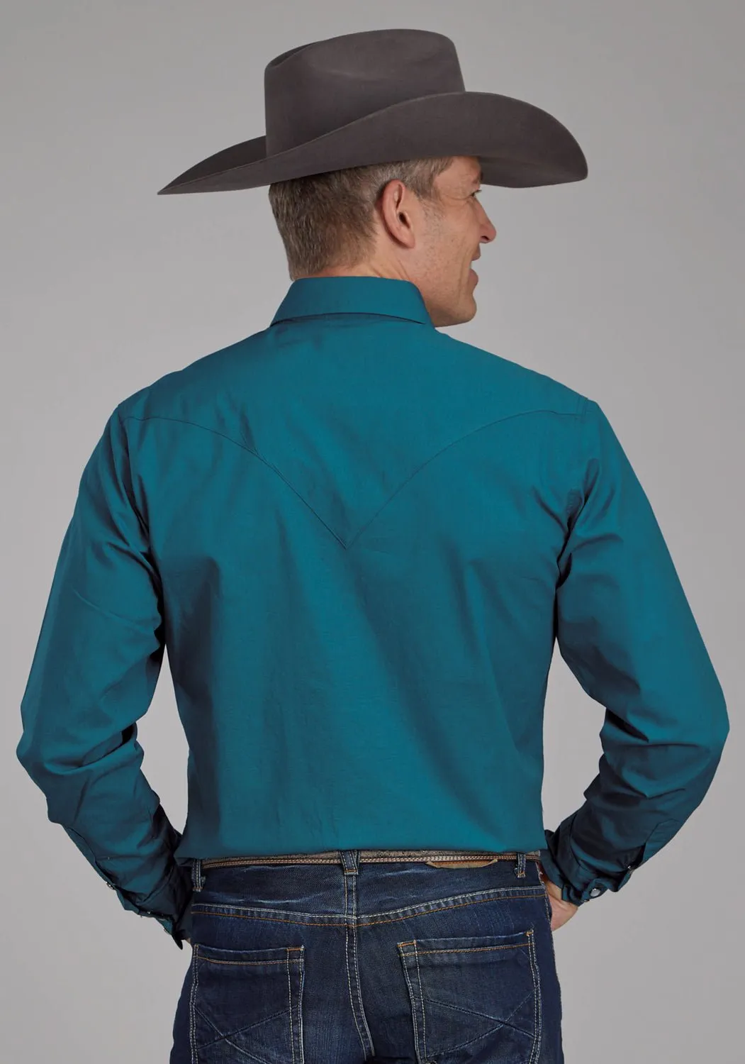 Anti Odor Treatment Flexible Wear Roper Mens 2221 Poplin Teal 100% Cotton L/S Shirt