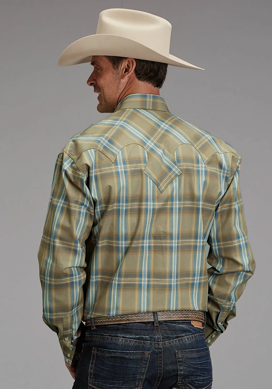 Stetson Mens Sand Ridge Plaid Brown 100% Cotton L/S Shirt Pre Shrunk Cotton Blend