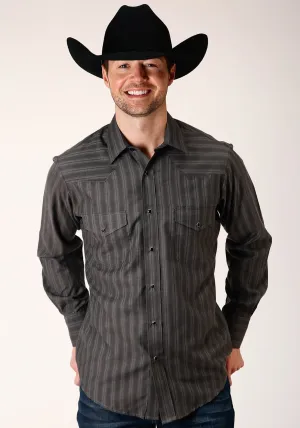 Non Irritating Tags Roper Mens Charcoal Cotton Blend Dobby Stripe L/S 80/20 Shirt Button-up Roper Mens Charcoal Cotton Blend Dobby Stripe L/S 80/20 Shirt