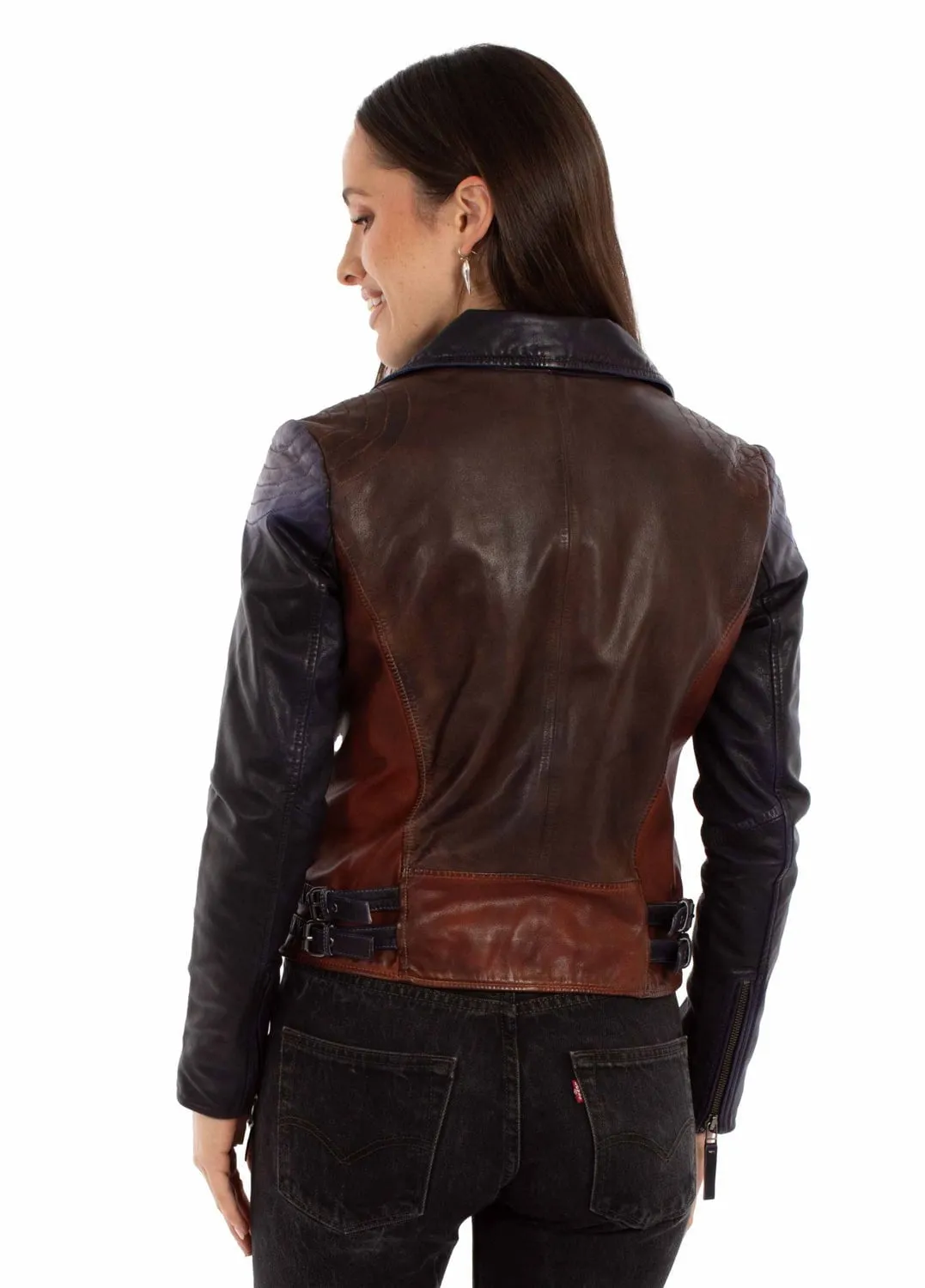 Scully Womens Asymmetric Motorcycle Vintage Brown Leather Leather Jacket Spring Mood Office Wear Minimalist