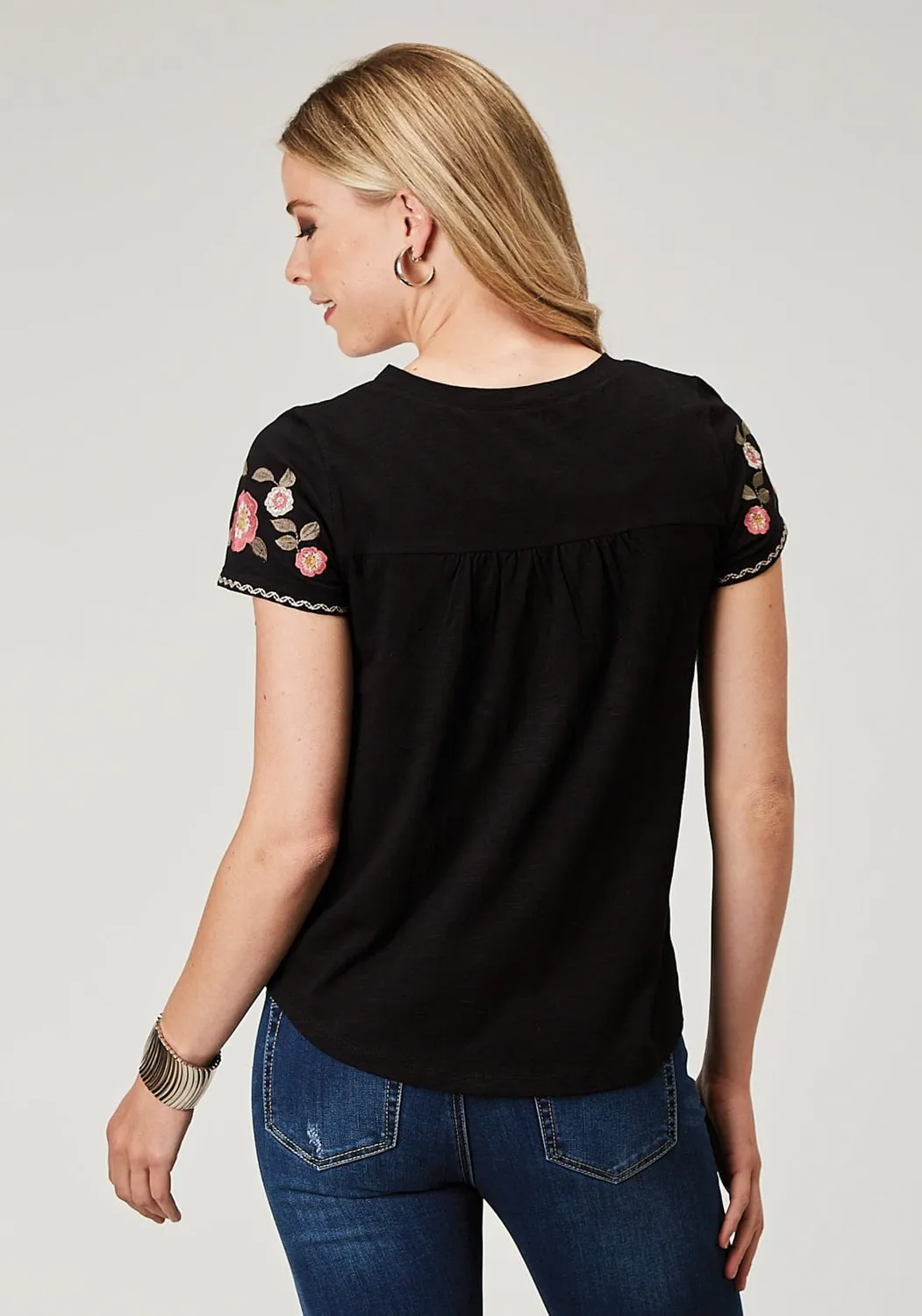 Roper Womens Cute Peasant Black 100% Cotton S/S Tunic Chill Wear shopping spree