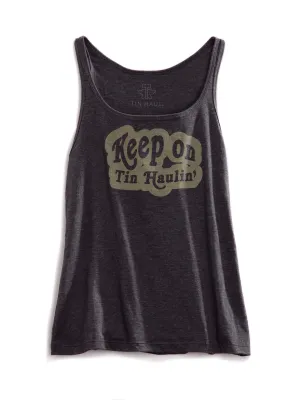 Non Restrictive Tin Haul Womens Keep On Dark Grey 100% Cotton S/L Tank Top Snug feel Tin Haul Womens Keep On Dark Grey 100% Cotton S/L Tank Top