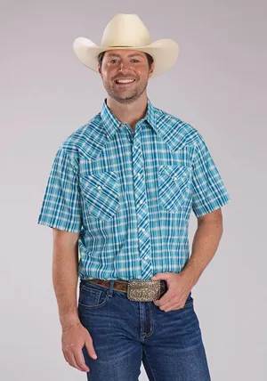 Non Twist Side Seams Roper Mens 2466 Ocean Dobby Blue 100% Cotton S/S Shirt Roper Mens 2466 Ocean Dobby Blue 100% Cotton S/S Shirt Warm Weather Wear Smooth zipper closure