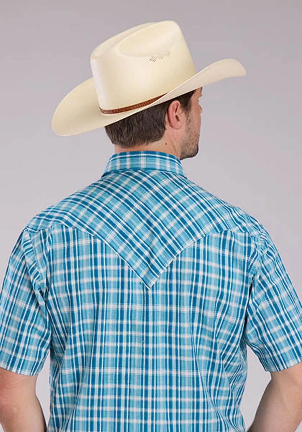 Roper Mens 2466 Ocean Dobby Blue 100% Cotton S/S Shirt Airflow Ventilation System Work-to-Weekend