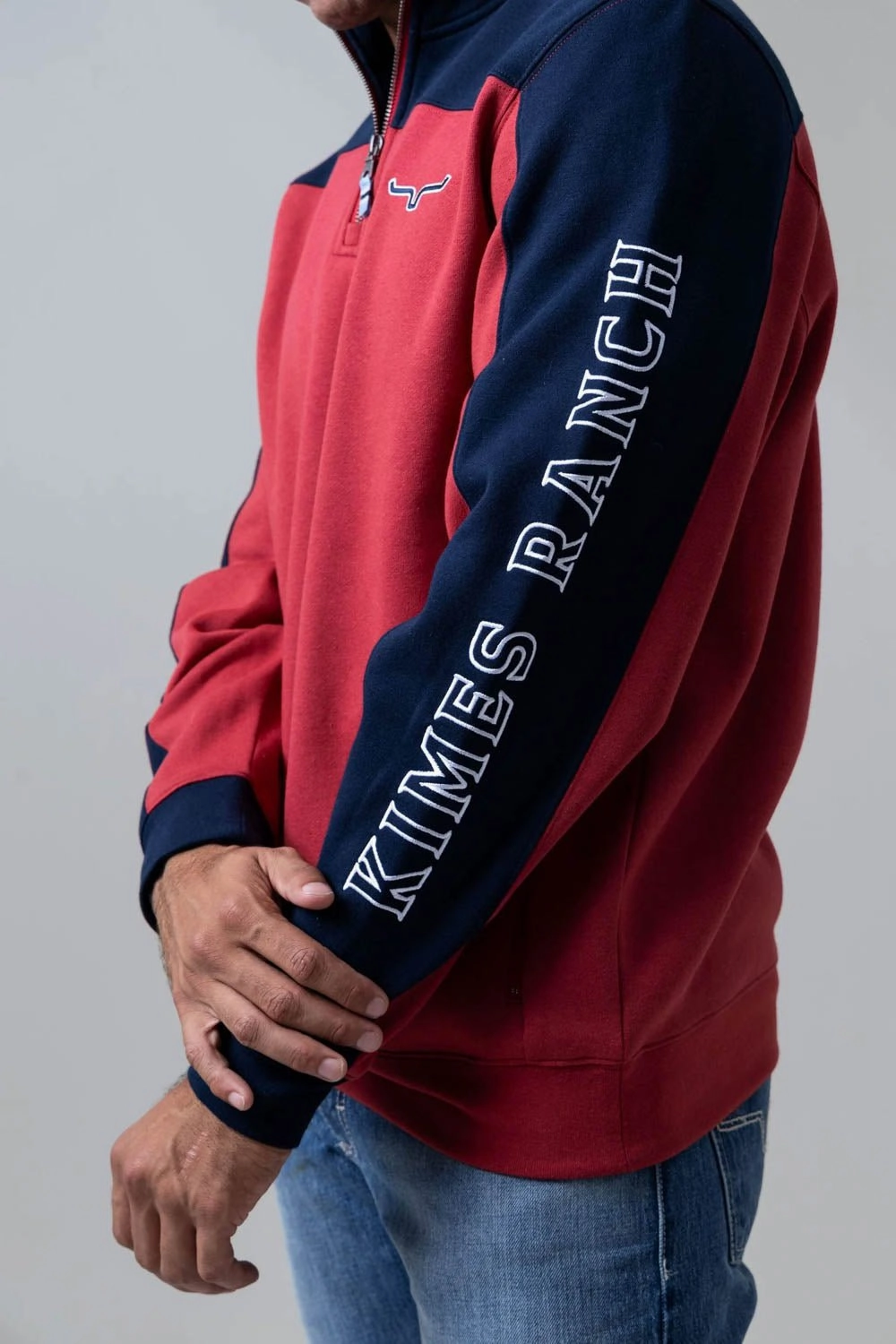 Kimes Ranch Mens Competitor Red Poly/Cotton 1/4 Zip Sweater Corporate Event Seamless Shoulder Construction