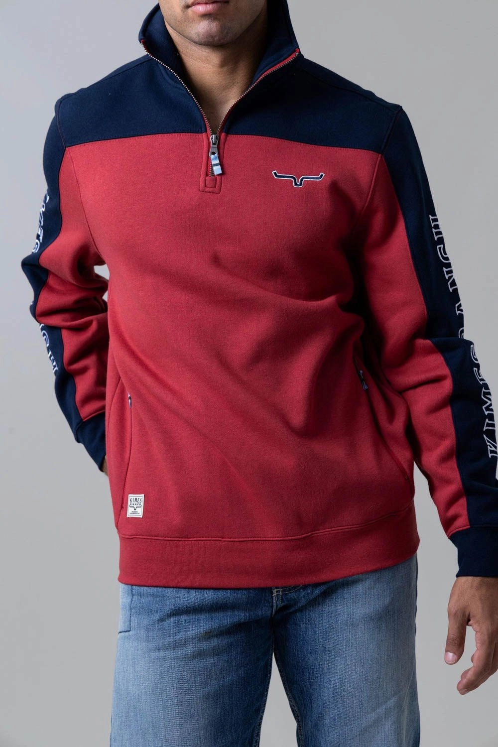 Kimes Ranch Mens Competitor Red Poly/Cotton 1/4 Zip Sweater Anniversary Celebration