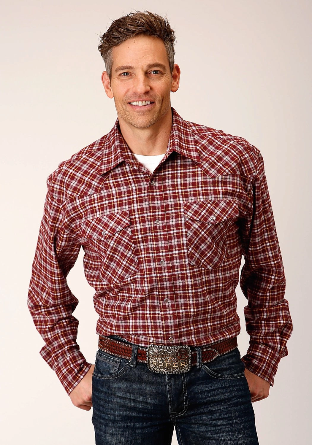 Roper Mens Unlined Plaid Wine 100% Cotton L/S Shirt Current Style