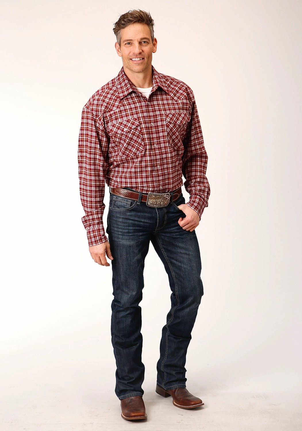 Timeless Appeal Weekend Adventure Roper Mens Unlined Plaid Wine 100% Cotton L/S Shirt