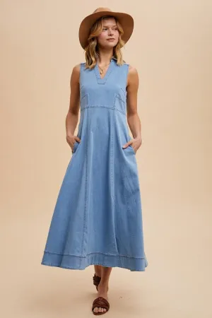NonToxic Certification LORELEI COLLARED DENIM FLARE MIDI Tall Fit LORELEI COLLARED DENIM FLARE MIDI