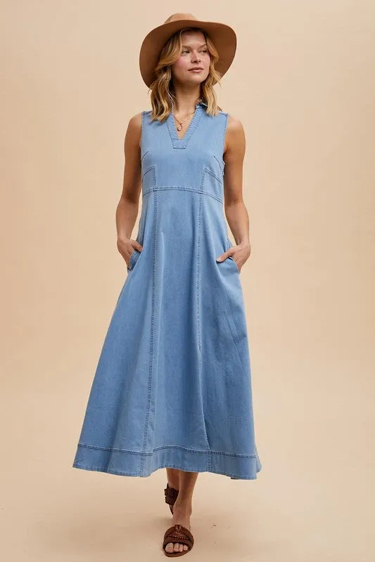 Tall Fit LORELEI COLLARED DENIM FLARE MIDI